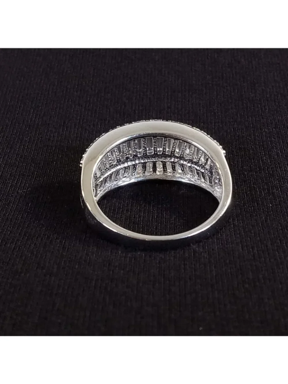 925 Sterling Silver Multi-Row Baguette & Round CZ Statement Ring Size 10